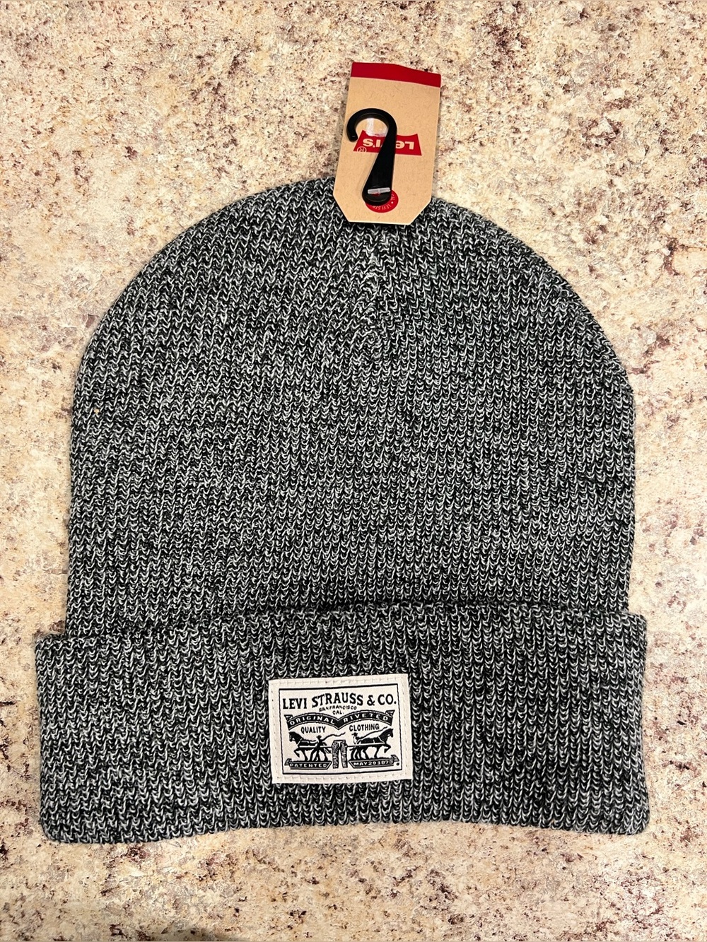 Brand New-Levi Strauss Marl Gray Logo Brand Cuffed Beanie
